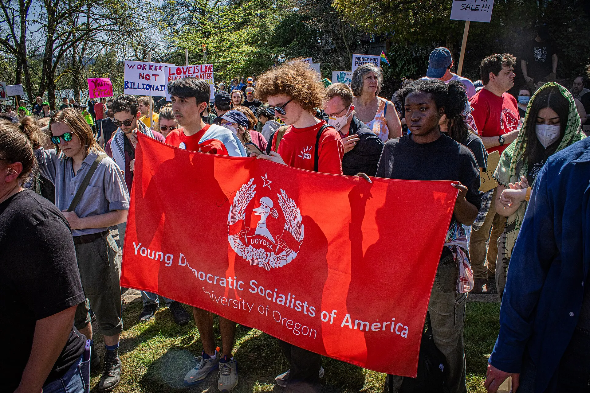Young people gathered for a civic demonstration