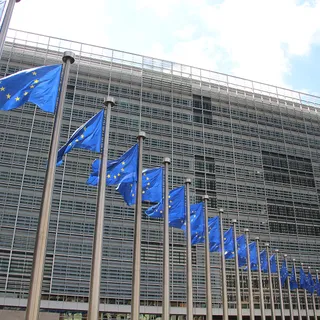 European Union flags outside the Berlaymont building in Brussels