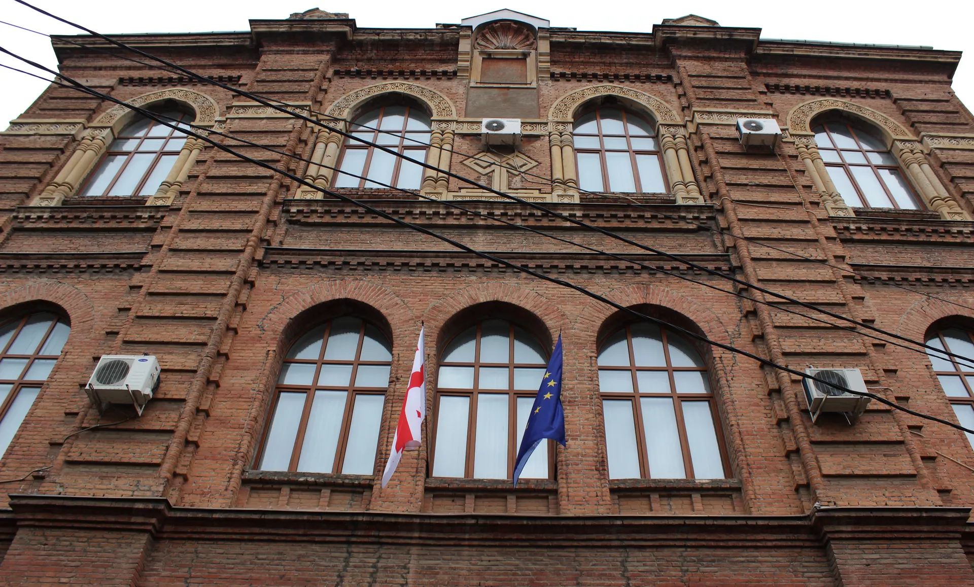 Flags outside a foreign ministry building